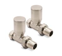Brushed Nickel Straight Modern Standard Rounded Radiator Towel Rail Valves Central Heating (Pair) 1/2" BSP