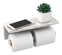 Brushed Nickel Toilet Paper Holder with Shelf, New Upgrade Double Toilet Paper Holder with Storage, Marble Roll Toilet Paper Wall Mount for Bathroom Washroom