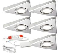 Loops Modern Triangle Under Cabinet Kitchen Light & Driver Kit - Smooth Diffused LED - Slim Pyramid Worktop - Low Profile Surface Mounted (5X Lights & Driver, Natural White LED, Brushed Nickel Bezel)