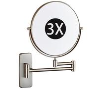 Brushed Nickel Wall Mounted Makeup Mirror 3X Magnification Double-Sided Rotatable Vanity Mirror Extendable Cosmetic Mirror for Bathroom 6 Inch