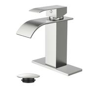 Brushed Nickel Waterfall Bathroom Faucets 1 or 3 Hole, Vanity Single Bathroom Sink Faucet with cUPC Supply Line and Pop Up Drain, Suitable for Basin, RV, Restroom Sink