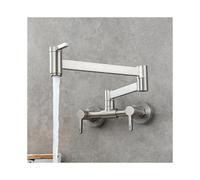 (Brushed Nickle) Brass Double Handle Wall Mounted Gold Kitchen Pot Filler Folding Faucet Joint Swing Arm Sink Tap