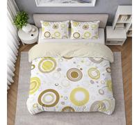 Brushed Polka Dot King Duvet Set, Premium Microfiber Reversible Bedding Set, Yellow Circles Playful Quilt Cover And 2 Pillow Cases, Soft & Breathable Cream Yellow Duvet Cover