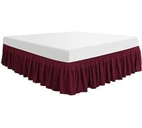 Brushed Polyester Bed Skirt Volant Wrap Around Three Fabric Sides Elastic Dust Ruffle,Elastic Bed Valance Skirt With Ruffles Easy Fit Wrinkle - with 38CM/15 Inch Drop ( Color : Wine red , Size : 200*2