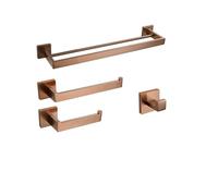 Brushed Rose Gold Bathroom Accessories Set 2 Square Towel Bars (60cm) Toilet Paper Holder & Robe Hook Elegant Bathroom Storage Solutions for Modern Decor
