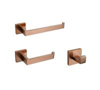 Brushed Rose Gold Bathroom Accessories Set - 3-Piece Square Design Includes Toilet Paper Holder Towel Bar and Robe Hook for Stylish and Functional Bath Décor