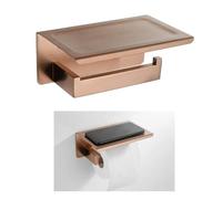 Brushed Rose Gold Bathroom Accessories Set - Square Toilet Paper Holder Towel Rack Bathrobe Hook & Extra Towel Bar - Elegant Modern Decor for Home