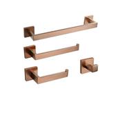 Brushed Rose Gold Bathroom Accessories Set - Square Towel Rack Toilet Paper Holder Robe Hook & 60cm Towel Bar - Stylish & Durable Bath Fixtures for Modern Homes