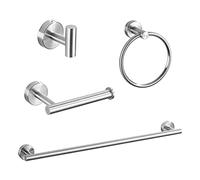 Brushed Silver 4-Piece Bathroom Set - Stainless Steel Towel Ra Rustproof Toilet Paper Holder Wall Mounted Towel Ring & Storage Rack 50cm Modern Design
