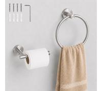 Brushed Silver Bathroom Accessories Set 2 Piece, 304 Stainless Steel Towel Ring and Toilet Roll Holder Wall Mounted, Rust Resistant Round Towel Holder Toilet Paper Holder for Bathroom 2003