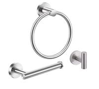 Brushed Silver Bathroom Hardware, NSCMQSL Bathroom Accessories Set Includes Toilet Paper HolderTowel Ring Robe Hook Wall Mounted,3 Pieces