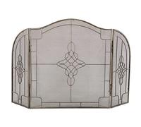 Brushed Silver Folding Fireplace Screen with Ornate Mesh Spark Protector | Fireguard, Fire Guard, Firescreen, Fire Screen, Spark Protection Mesh, Silver, Three Fold, Folding, Freestanding