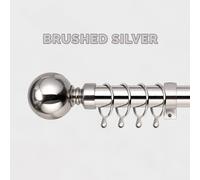 (Brushed Silver - Plain Ball, 120-210 cm (48" - 83" In)) Extendable Heavy Metal Curtain Pole 28mm Eyelet Rail With Rings Fittings Finials