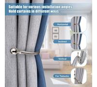 (Brushed Silver - Plain Ball, Hold Backs Pair) Extendable Heavy Plain Ball Metal Curtain Pole 28mm Eyelet Rail With Rings Fittings Finials