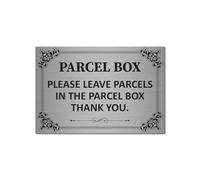 Brushed Silver Please Leave Parcels in Parcel Box Sign - 15x10cm Metal Aluminium Plaque - Weatherproof Delivery Notice with Stickers