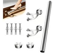 Brushed Silver Wall-Mounted Bar Foot Rail Kit, 19.36ft Stainless Steel Kitchen Island Footrest for Barstools, Durable Commercial Counter Railing Hardware