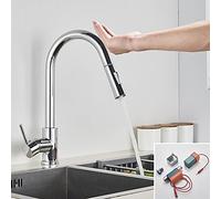 Brushed Smart Touch On Kitchen Faucet Sensor 360 Rotation Pull Out Single Handle Mixer Tap Two Water Modes Sink Crane Hot Cold Heavy Duty LWX