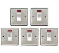 Brushed Stainless Steel 20A Double Pole Switch with Neon Indicator | 1 Gang Power Isolator | Heavy Duty Appliance Control | Screwed Faceplate Wall Switch for Home & Commercial Use (5)