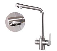 Brushed Stainless Steel 3-Way Kitchen Faucet, 360° Rotating Single Hole Sink Tap for Pure Drinking Water, Modern Design Water Tap