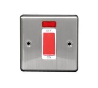 Brushed Stainless Steel 45A Double Pole Switch with Neon Indicator | 1 Gang Heavy Duty Cooker & Shower Isolator | Screwed Faceplate Power Control Switch | Modern Appliance Wall Fitting (1)