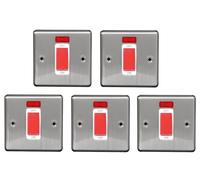 Brushed Stainless Steel 45A Double Pole Switch with Neon Indicator | 1 Gang Heavy Duty Cooker & Shower Isolator | Screwed Faceplate Power Control Switch | Modern Appliance Wall Fitting (5)