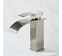 Brushed Stainless Steel Bathroom Faucet, Single Handle Waterfall Mixer, Hot & Cold Water, Modern Sink Tap for Stylish Washbasin
