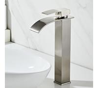 Brushed Stainless Steel Bathroom Faucet, Single Handle Waterfall Mixer, Hot & Cold Water, Modern Sink Tap for Luxury Bath, Easy Installation