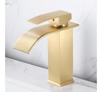 Brushed Stainless Steel Bathroom Faucet, Waterfall Design, Single Handle Mixer for Hot & Cold Water, Low Profile Sink Tap, Modern & Stylish Bathroom Fixture