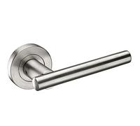Brushed Stainless Steel Door Handles with T Bar Designer Levers on Round Rose H730013S