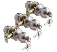 Brushed Stainless Steel Entry Door Knob Set Privacy and Passage Door Lock Kit with Three Keys for Bedroom Bathroom Home Office or Workplace (3Pcs)