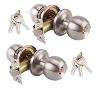 Brushed Stainless Steel Entry Door Knob Set Privacy and Passage Door Lock Kit with Three Keys for Bedroom Bathroom Home Office or Workplace (2Pcs)