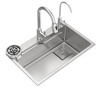 Brushed Stainless Steel Kitchen Sink with Chopping Board - Single Bowl 3-Hole Design 75x45cm - Easy to Clean Modern Kitchen Essential
