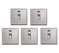 Brushed Stainless Steel Screwless 20A Double Pole Switch with Neon Indicator | 1 Gang Appliance Isolator | Modern Flat Plate Power Control Wall Switch | Heavy Duty Electrical Fitting (5)