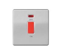 Brushed Stainless Steel Screwless 45A Double Pole Switch with Neon Indicator | 1 Gang Heavy Duty Cooker Isolator | High Load Appliance Control | Modern Flat Plate Wall Fitting (1)