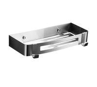 Brushed Stainless Steel Shower Caddy Wall-Mounted Adhesive Shelf with 2 Movable Hooks No Drill Bathroom nizer & Towel Rack for Ultimate Storage Solutions