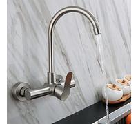 Brushed Stainless Steel Wall-Mounted Kitchen Faucet Single Handle Hot & Cold Water Mixer Tap for Sink& Stylish Design Easy Installation