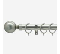 New Edge Blinds Brushed Steel 28mm Ball Fixed Length Metal Curtain Pole in Silver | Size: 240 cm New Edge Blinds Silver 240 cm