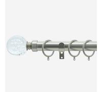 Brushed Steel 28mm Glass Bubbles Fixed Length Metal Curtain Pole 115Cm