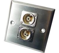 Brushed Steel 2x RCA/PHONO Outlet Metal Wall Face Plate - Audio, Subwoofer, Amplifier/Amp, Mixer, Speaker - Loops