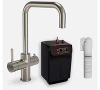 Brushed Steel Designer 3-in-1 Instant Boiling Hot Water Kitchen Mixer Tap System Kit Tap, Tank and Filter