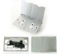 Loops Brushed Steel Double Floor Plug Socket Outlet - 1 Gang UK Electrical 13A Mains