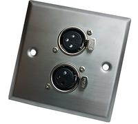 Brushed Steel Twin (2x) 3 Pin XLR Female/Socket Outlet Metal Wall Face Plate - Audio, Amp/Amplifier, Mic/Microphone, Mixer, Speaker - Loops