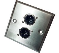Brushed Steel Twin (2x) 3 Pin XLR Male/Plug Outlet Metal Wall Face Plate - Amplifier/Amp, Microphone/Mic, Speaker, Mixer - Loops