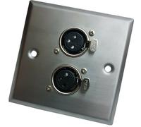 Brushed Steel Twin (2x) 3 Pin XLR Female/Socket Outlet Metal Wall Face Plate - Audio, Amp/Amplifier, Mic/Microphone, Mixer, Speaker - Loops