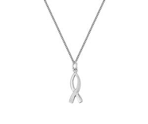 Brushed sterling silver ichthys fish pendant with CZ - 18 Inches