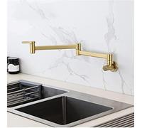 Brushed Titanium Kitchen Faucet - 360° Swivel Foldable Double Handle Wall-Mounted Cold Water Mixer Brass Construction Ideal for Modern Kitchens (Brushed Gold)