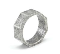 Brushed Titanium Steel Octagon Ring for Men Urban Minimalist Jewelry Engraved Geometric Band Modern Men's Gift