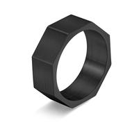Brushed Titanium Steel Octagon Ring for Men Urban Minimalist Jewelry Engraved Geometric Band Modern Men's Gift