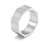 Brushed Titanium Steel Octagon Ring for Men Urban Minimalist Jewelry Engraved Geometric Band Modern Men's Gift