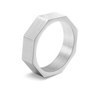 Brushed Titanium Steel Octagon Ring for Men Urban Minimalist Jewelry Engraved Geometric Band Modern Men's Gift